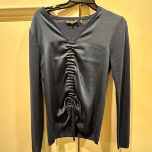 TED BAKER sweater, silk gathered front, Navy Size Small